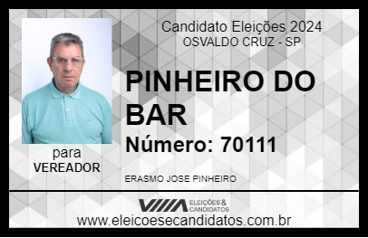 Candidato PINHEIRO DO BAR 2024 - OSVALDO CRUZ - Eleições