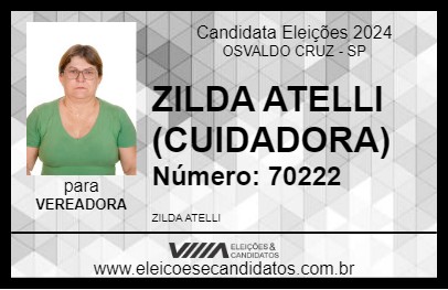 Candidato ZILDA ATELLI (CUIDADORA) 2024 - OSVALDO CRUZ - Eleições