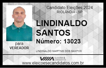 Candidato LINDINALDO SANTOS 2024 - RIOLÂNDIA - Eleições