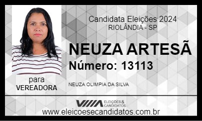 Candidato NEUZA ARTESÃ 2024 - RIOLÂNDIA - Eleições