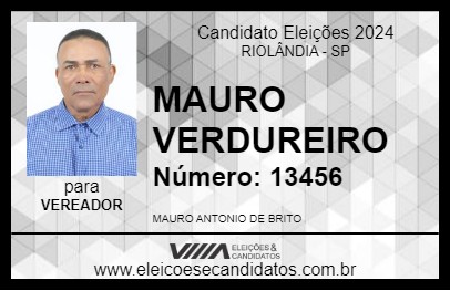 Candidato MAURO VERDUREIRO 2024 - RIOLÂNDIA - Eleições