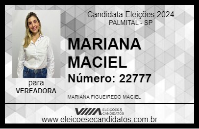 Candidato MARIANA MACIEL 2024 - PALMITAL - Eleições