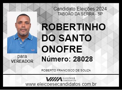 Candidato ROBERTINHO DO SANTO ONOFRE 2024 - TABOÃO DA SERRA - Eleições