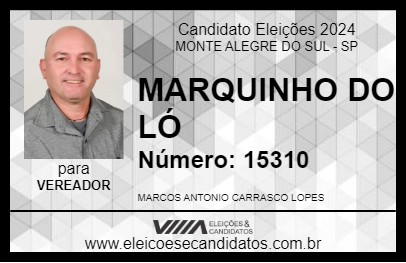 Candidato MARQUINHO DO LÓ 2024 - MONTE ALEGRE DO SUL - Eleições