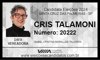 Candidato CRIS TALAMONI 2024 - SANTA CRUZ DAS PALMEIRAS - Eleições