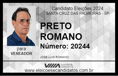 Candidato PRETO ROMANO 2024 - SANTA CRUZ DAS PALMEIRAS - Eleições