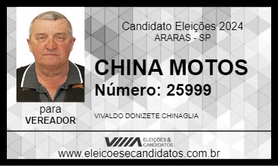 Candidato CHINA MOTOS 2024 - ARARAS - Eleições