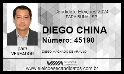 Candidato DIEGO CHINA 2024 - PARAIBUNA - Eleições