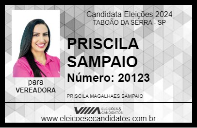 Candidato PRISCILA SAMPAIO 2024 - TABOÃO DA SERRA - Eleições