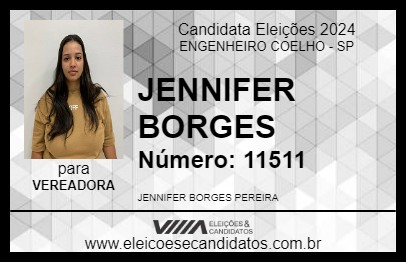 Candidato JENNIFER BORGES 2024 - ENGENHEIRO COELHO - Eleições