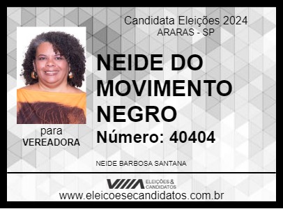 Candidato NEIDE DO MOVIMENTO NEGRO 2024 - ARARAS - Eleições