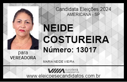 Candidato NEIDE COSTUREIRA 2024 - AMERICANA - Eleições