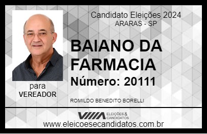 Candidato BAIANO DA FARMACIA 2024 - ARARAS - Eleições