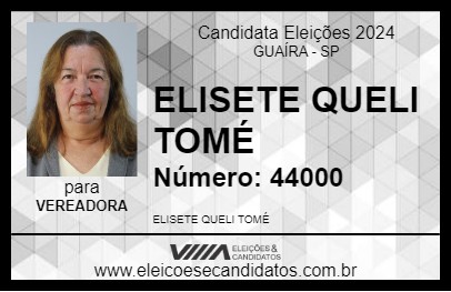 Candidato ELISETE QUELI TOMÉ 2024 - GUAÍRA - Eleições