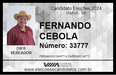 Candidato FERNANDO CEBOLA 2024 - ITAPUÍ - Eleições