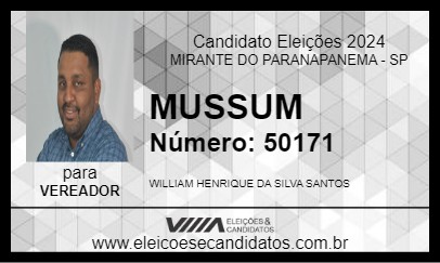 Candidato MUSSUM 2024 - MIRANTE DO PARANAPANEMA - Eleições