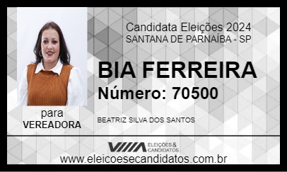 Candidato BIA FERREIRA 2024 - SANTANA DE PARNAÍBA - Eleições