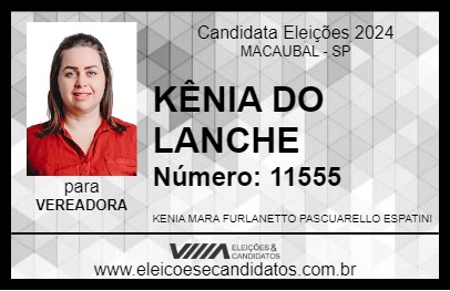 Candidato KÊNIA DO LANCHE 2024 - MACAUBAL - Eleições