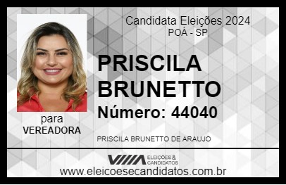 Candidato PRISCILA BRUNETTO 2024 - POÁ - Eleições