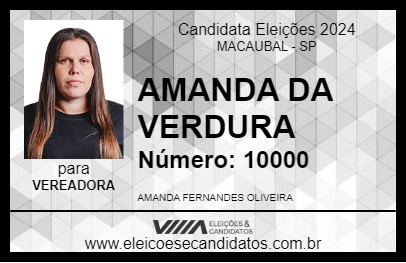 Candidato AMANDA DA VERDURA 2024 - MACAUBAL - Eleições