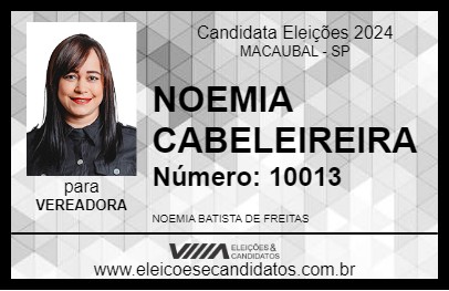 Candidato NOEMIA CABELEIREIRA 2024 - MACAUBAL - Eleições