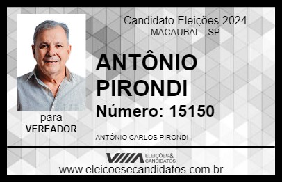 Candidato ANTÔNIO PIRONDI 2024 - MACAUBAL - Eleições