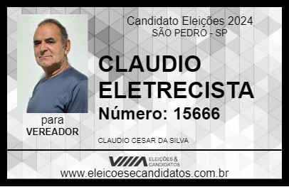 Candidato CLAUDIO ELETRECISTA 2024 - SÃO PEDRO - Eleições