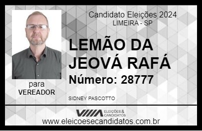 Candidato LEMÃO DA JEOVÁ RAFÁ 2024 - LIMEIRA - Eleições