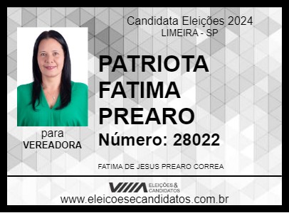 Candidato PATRIOTA FATIMA PREARO 2024 - LIMEIRA - Eleições