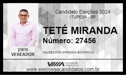 Candidato TETÉ MIRANDA 2024 - ITUPEVA - Eleições