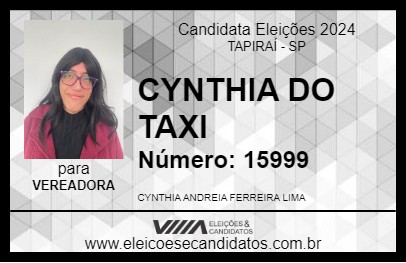 Candidato CYNTHIA DO TAXI 2024 - TAPIRAÍ - Eleições