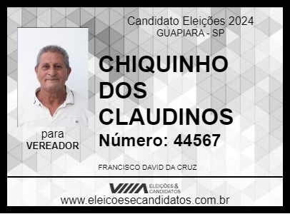 Candidato CHIQUINHO DOS CLAUDINOS 2024 - GUAPIARA - Eleições