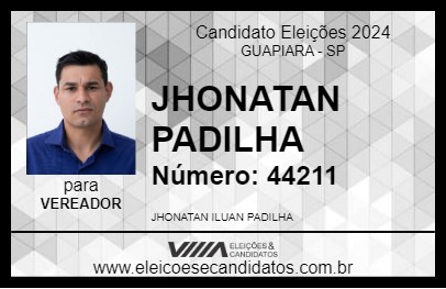 Candidato JHONATAN PADILHA 2024 - GUAPIARA - Eleições