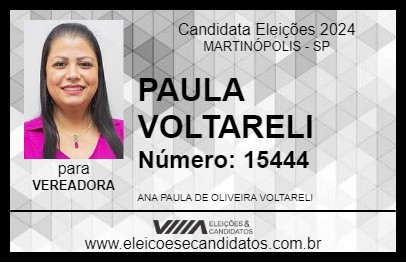 Candidato PAULA VOLTARELI 2024 - MARTINÓPOLIS - Eleições