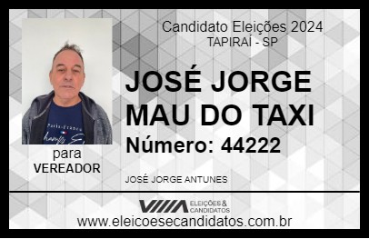 Candidato JOSÉ JORGE MAU DO TAXI 2024 - TAPIRAÍ - Eleições