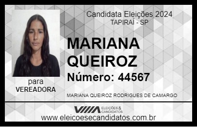 Candidato MARIANA QUEIROZ 2024 - TAPIRAÍ - Eleições