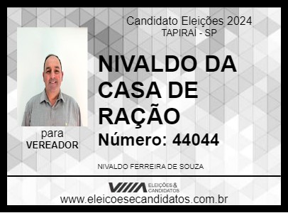 Candidato NIVALDO DA CASA DE RAÇÃO 2024 - TAPIRAÍ - Eleições