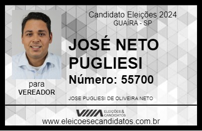 Candidato JOSÉ  NETO PUGLIESI 2024 - GUAÍRA - Eleições