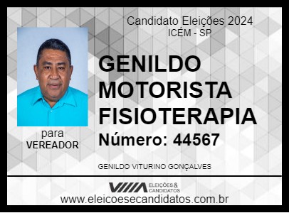 Candidato GENILDO MOTORISTA FISIOTERAPIA 2024 - ICÉM - Eleições