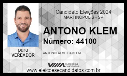 Candidato ANTONIO KLEM 2024 - MARTINÓPOLIS - Eleições