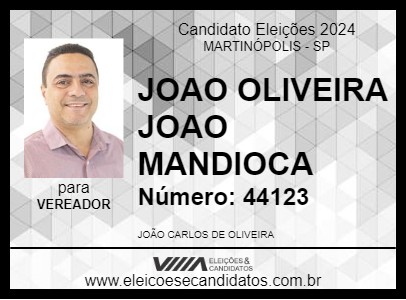 Candidato JOAO OLIVEIRA JOAO MANDIOCA 2024 - MARTINÓPOLIS - Eleições