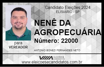 Candidato NENÊ DA AGROPECUÁRIA 2024 - ELISIÁRIO - Eleições