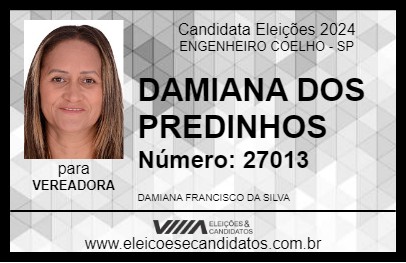 Candidato DAMIANA DOS PREDINHOS 2024 - ENGENHEIRO COELHO - Eleições