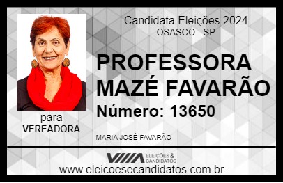 Candidato PROFESSORA MAZÉ FAVARÃO 2024 - OSASCO - Eleições