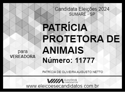 Candidato PATRÍCIA PROTETORA DE ANIMAIS 2024 - SUMARÉ - Eleições