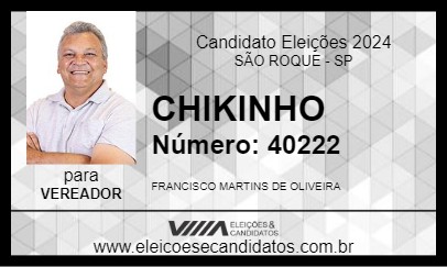 Candidato CHIKINHO 2024 - SÃO ROQUE - Eleições