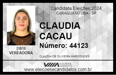 Candidato CLAUDIA CACAU 2024 - CARAGUATATUBA - Eleições