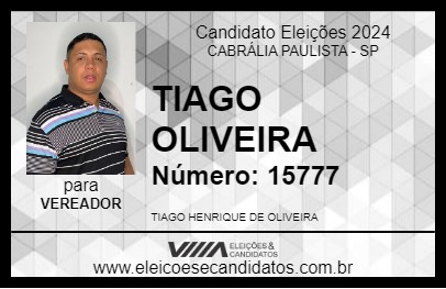 Candidato TIAGO OLIVEIRA 2024 - CABRÁLIA PAULISTA - Eleições