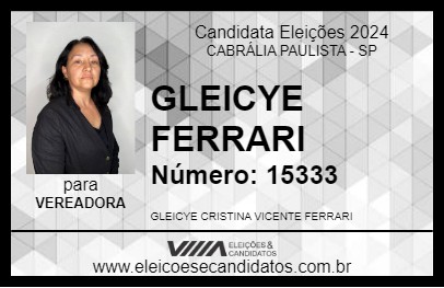 Candidato GLEICYE FERRARI 2024 - CABRÁLIA PAULISTA - Eleições