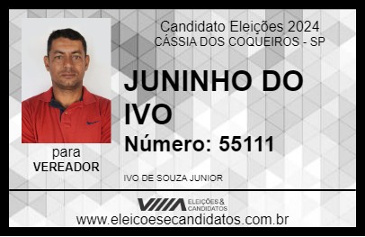 Candidato JUNINHO DO IVO 2024 - CÁSSIA DOS COQUEIROS - Eleições